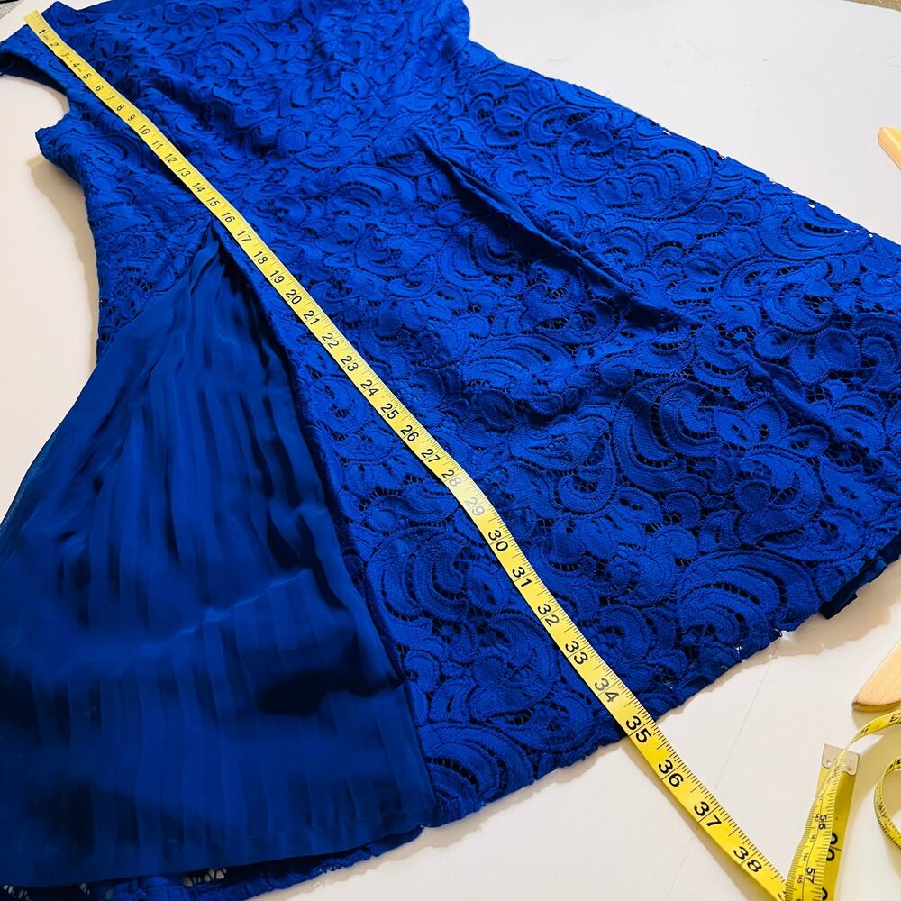 Aidan Mattox Lace Inverted Pleat Sleeveless Dress Size 8 Blue - Picture 8 of 8